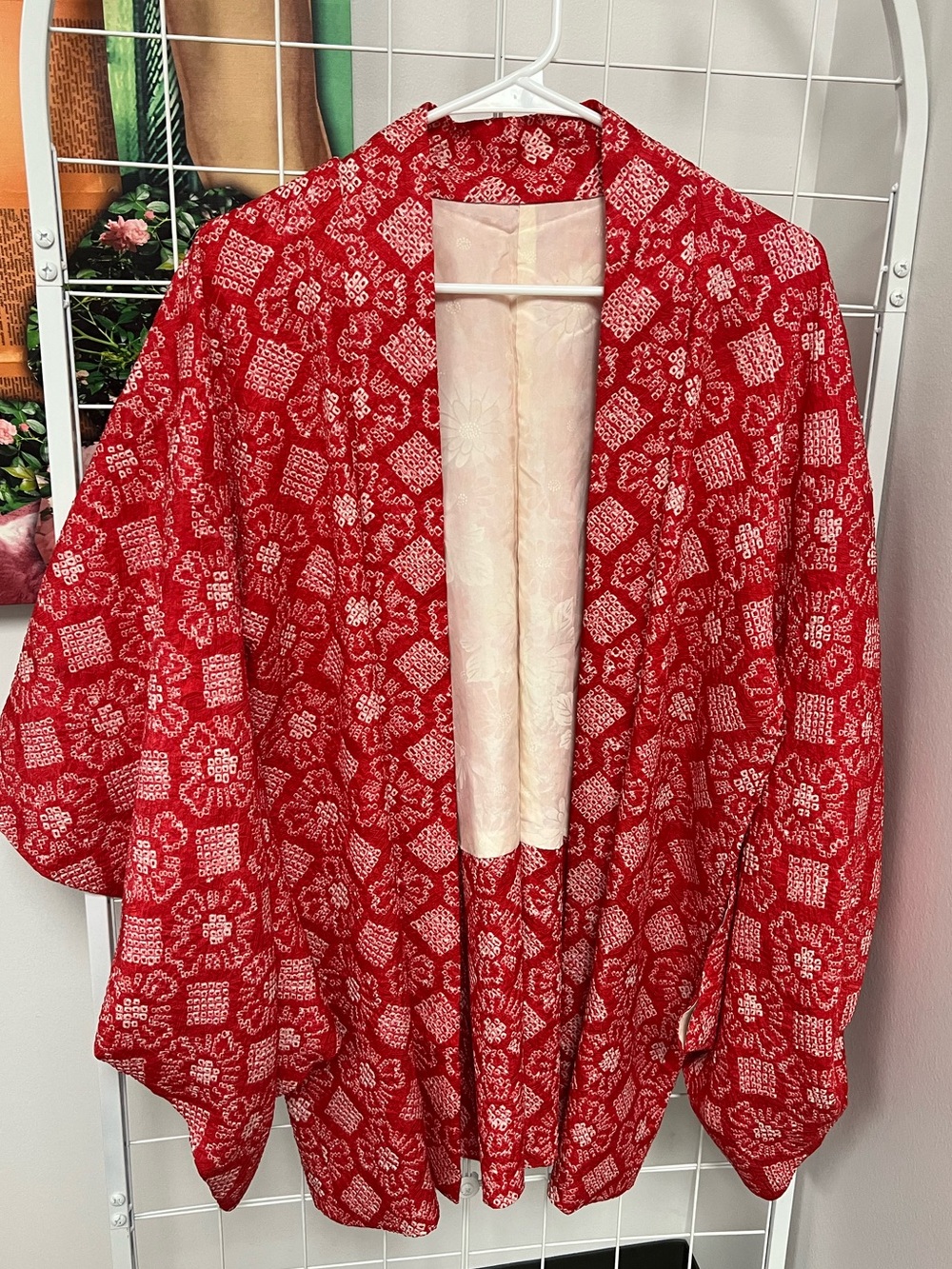 Red Patterned Women's Kimono-Style Jacket